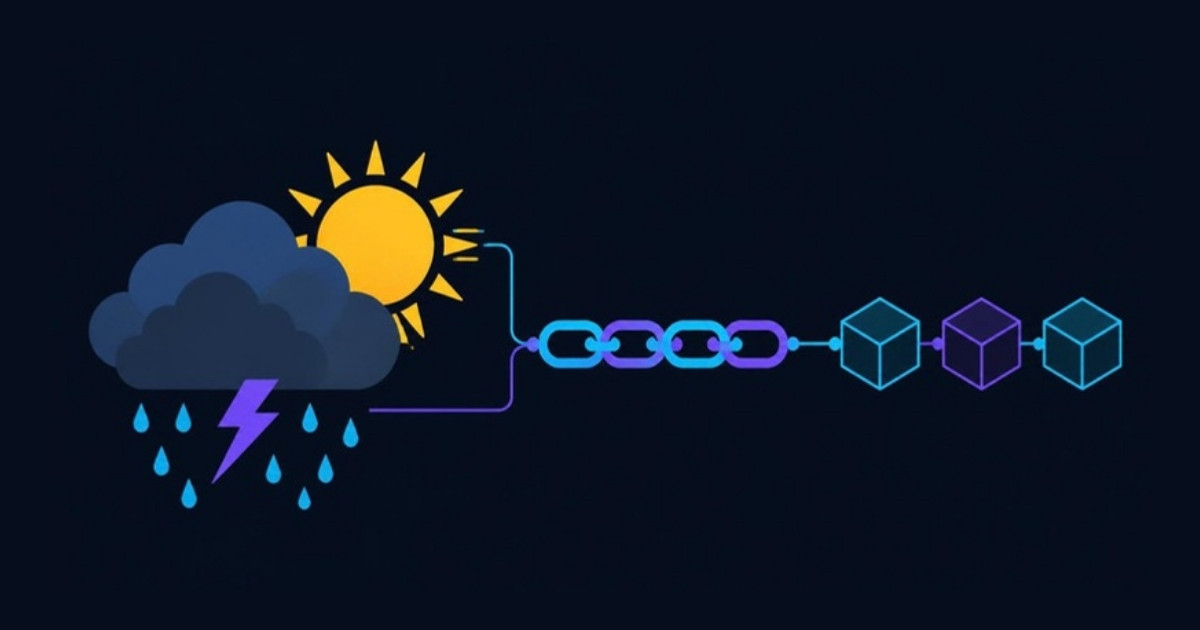 Illustration: a rain cloud, the sun and linked chain rings